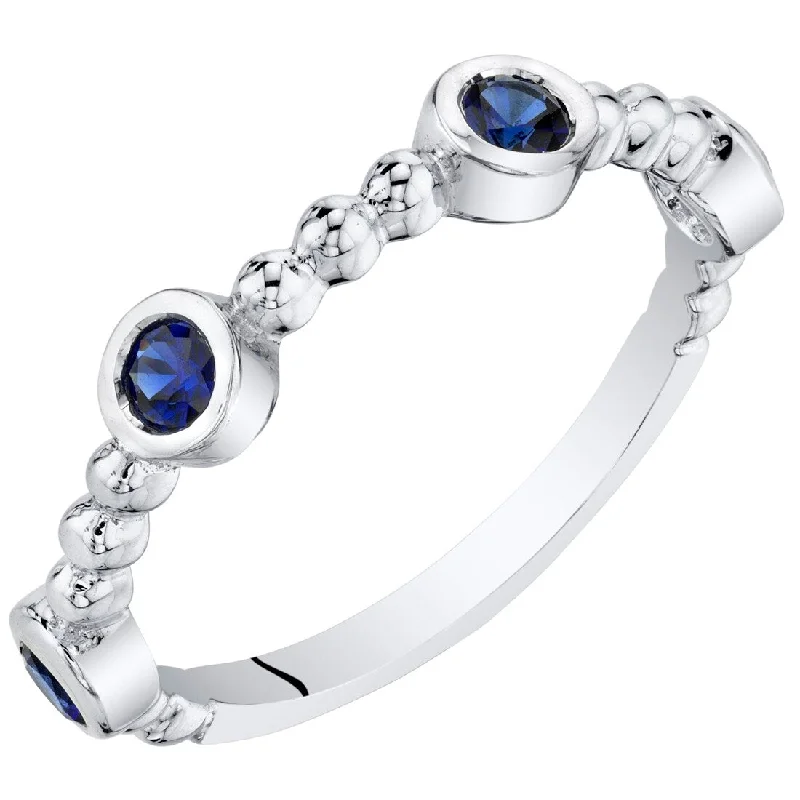 bold rings for women -Sterling Silver Created Blue Sapphire Stackable Ring