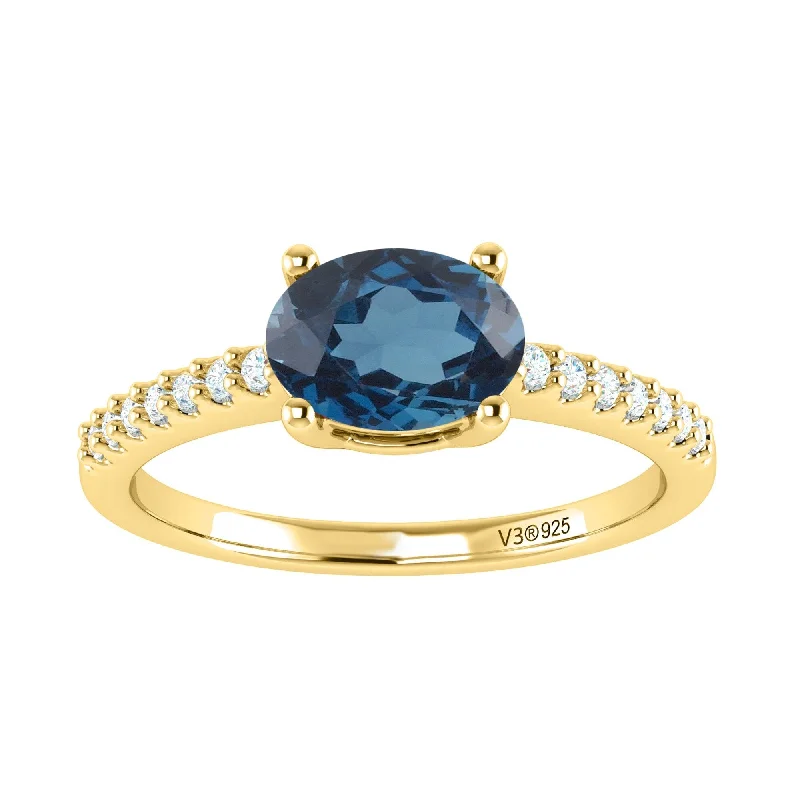 wedding sets with rings -Gold Over Sterling Silver,London Blue Topaz&White Topaz Solitaire Ring