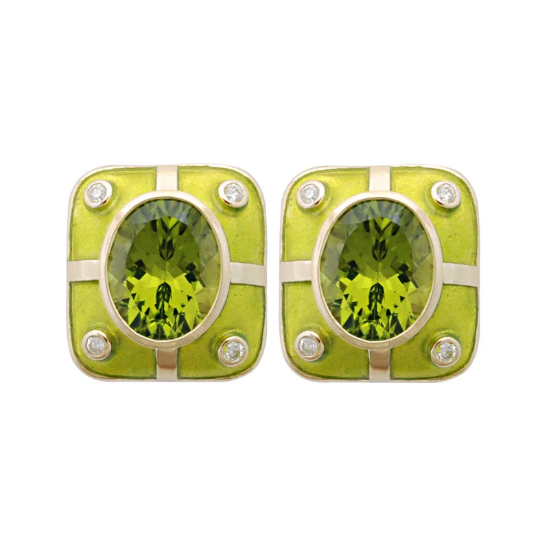 long drop earrings for women -Earrings-Peridot and Diamond (Enamel)