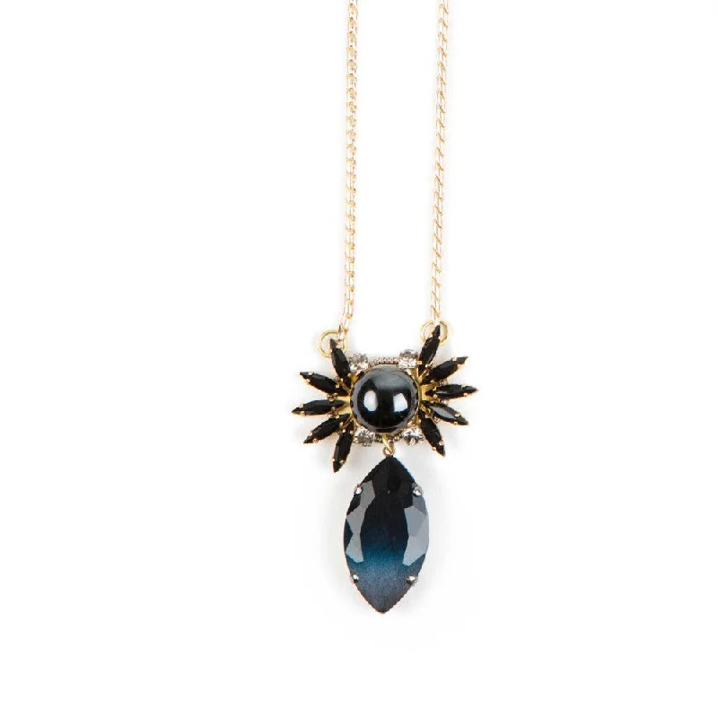 anniversary necklaces for women -Black And Dark Blue Crystal Necklace