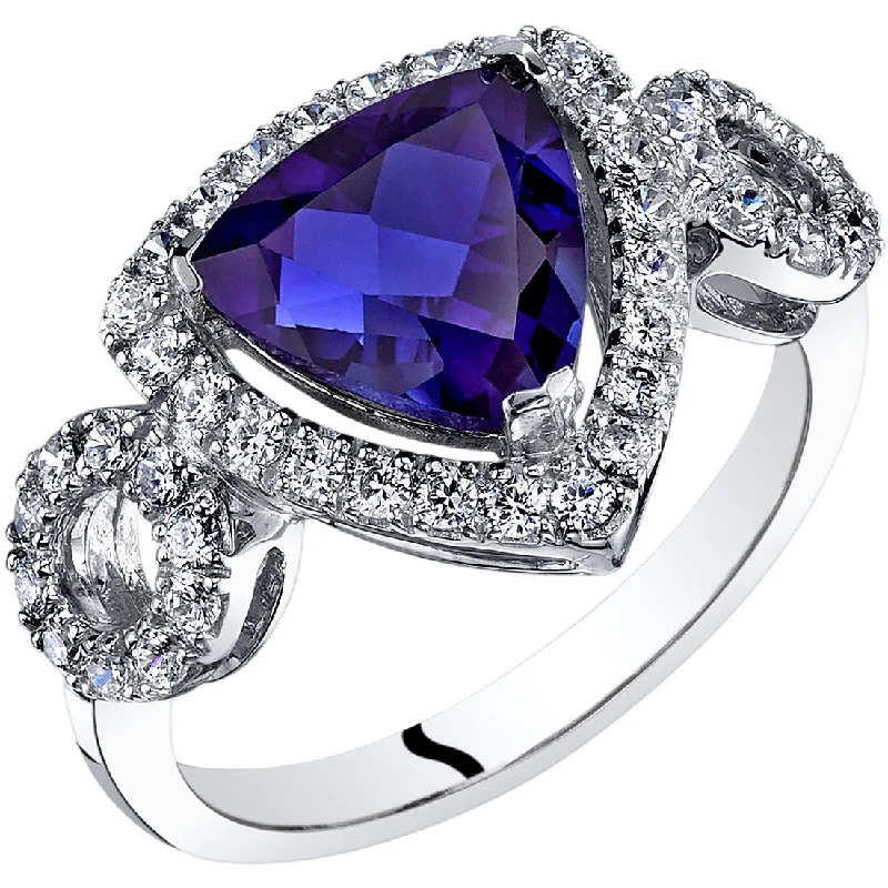 wedding rings with gemstones -14k White Gold 2.94ct Created Sapphire and Cubic Zirconia Ring