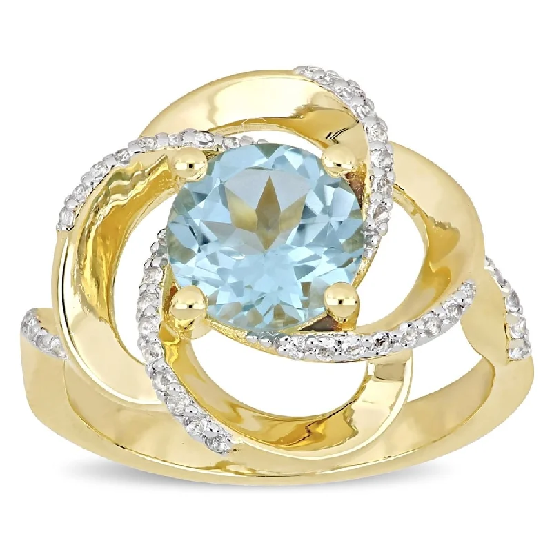 unique engagement rings for women -Miadora Yellow Plated Sterling Silver Sky-Blue and White Topaz Swirl Halo Ring