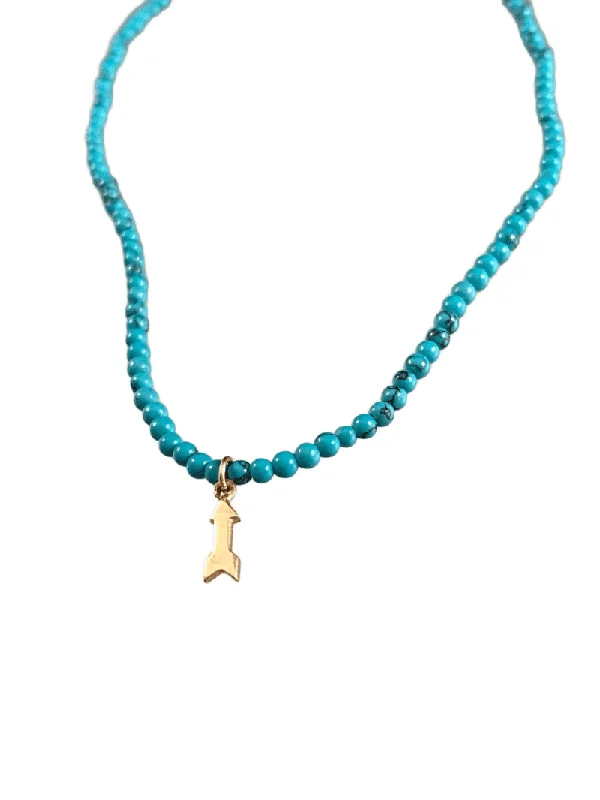 butterfly necklaces for women -15 1/2” Turquoise Bead and 14k Gold Arrow Charm Necklace