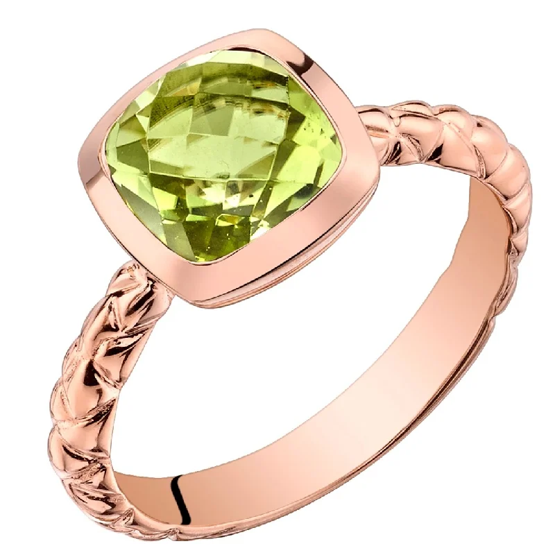 anniversary rings with gemstones -14k Rose Gold 2ct Peridot Solitaire Birthstone Ring