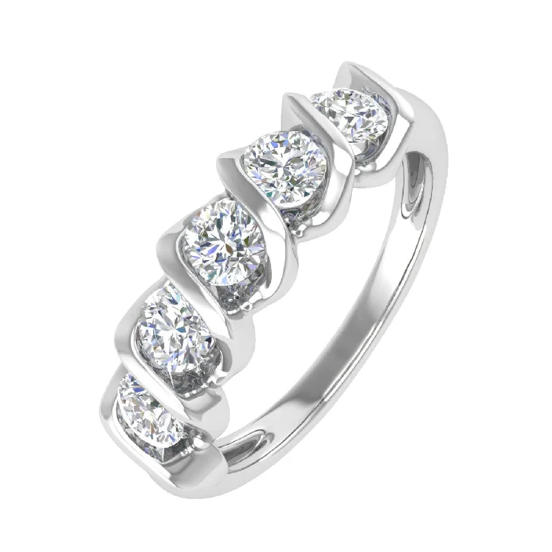 promise rings with birthstones -1 Carat (ctw) Channel Set 5-Stone Diamond Wedding Band Ring in Gold