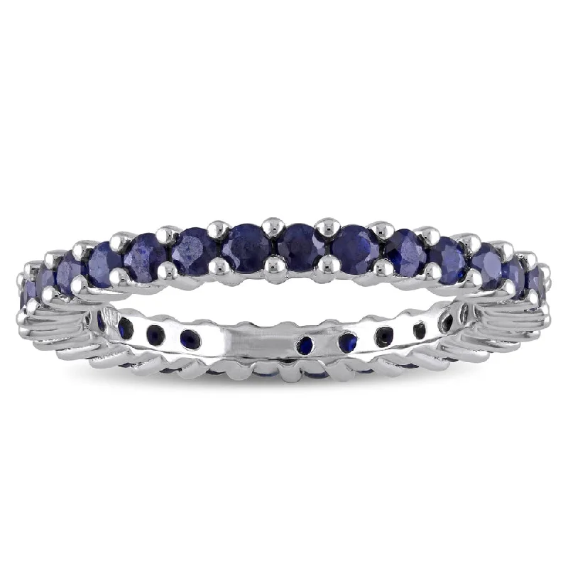 bold rings for women -Miadora 10k White Gold Sapphire Eternity Ring - Blue