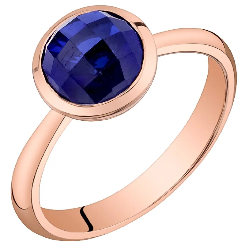 vintage diamond rings -14k Rose Gold 2.25ct Created Blue Sapphire Ring