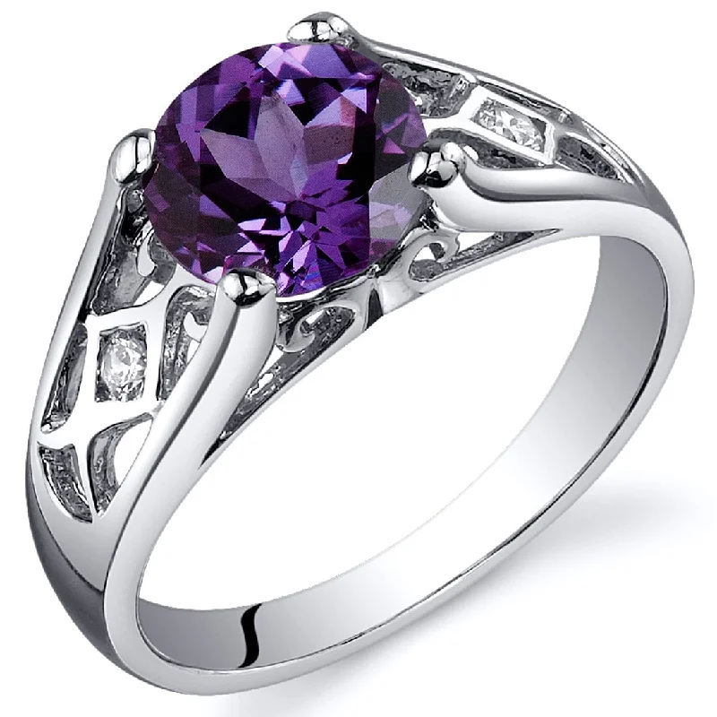 adjustable gold rings for women -Sterling Silver 1.75 ct Color-changing Alexandrite Solitaire Ring