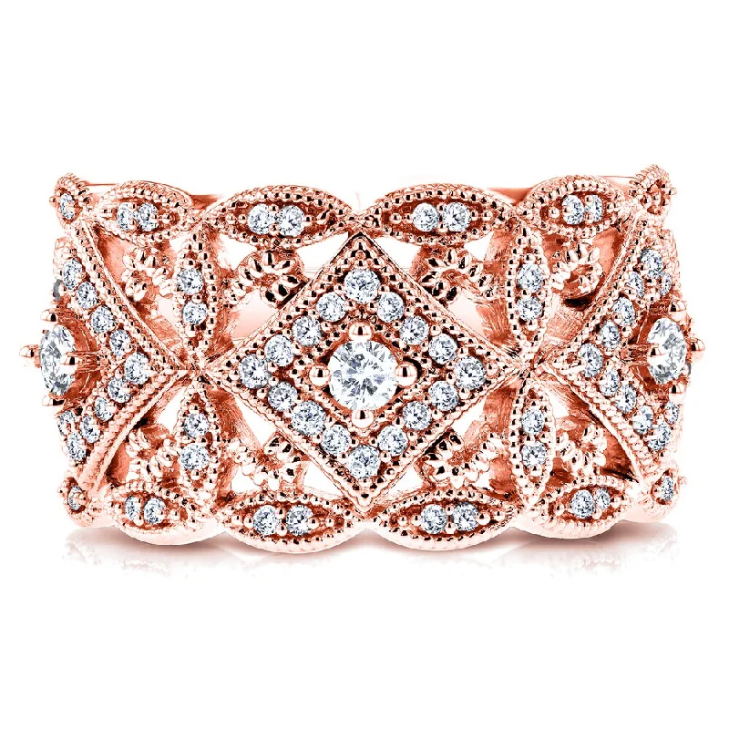 rose gold engagement rings -Annello by Kobelli 10k Rose Gold 1/2ct TDW Diamond Antique Filigree Wide Anniversary Ring