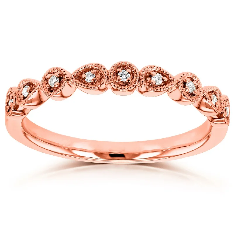 heart-shaped rings for women -Annello by Kobelli 10k Rose Gold Diamond Accented Milgrain Ring