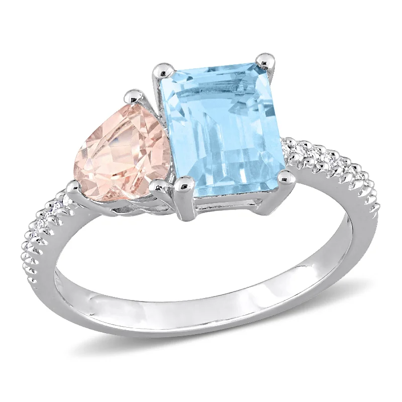 mixed metal rings for women -Miadora 2 5/8ct TGW Sky Blue Topaz and Morganite with 1/10ct TW Diamond 2-Stone Toi et Moi Ring in Sterling Silver