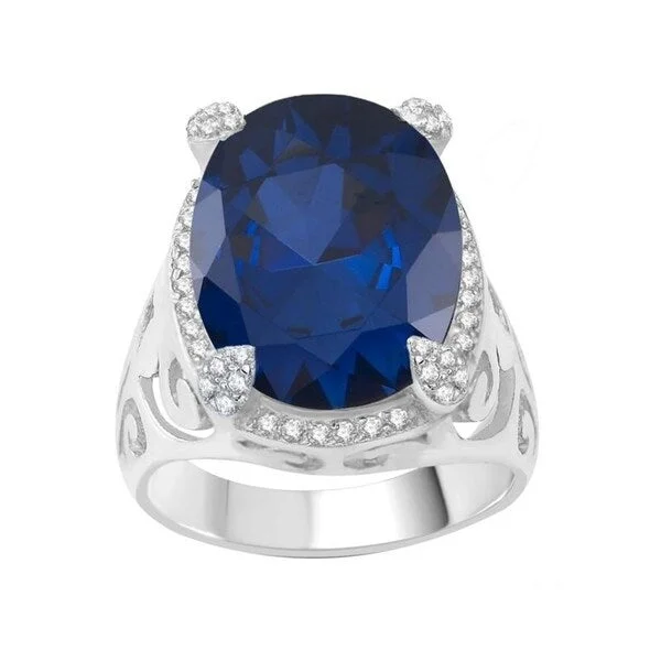 custom birthstone rings -Sterling Silver with Blue Sapphire and Natural White Topaz Halo Ring