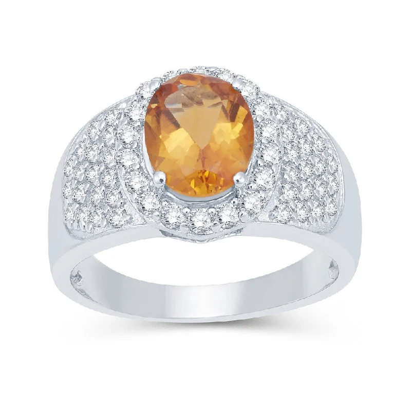 unique engagement rings for women -Sterling Silver 3.61CTtw Citrine and White Topaz Halo Ring