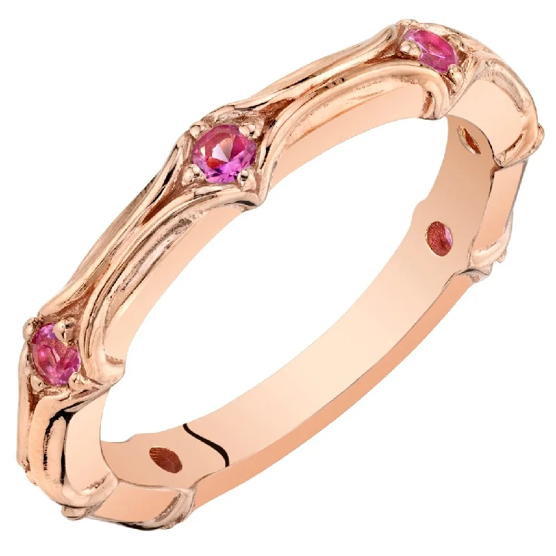 unique diamond rings for women -Rose Tone Created Pink Sapphire Contoured Stackable Ring