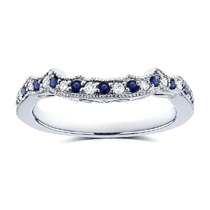 personalized wedding rings -Annello by Kobelli 14k White Gold 1/5ct TCW Sapphire and Diamond Contour Wedding Ring (G-H, I1-I2)