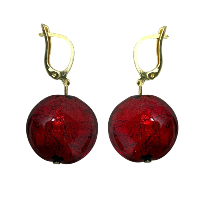 sparkling earrings for women -Sterling Silver & Red Crackle Glass Drop Earrings By Unbranded