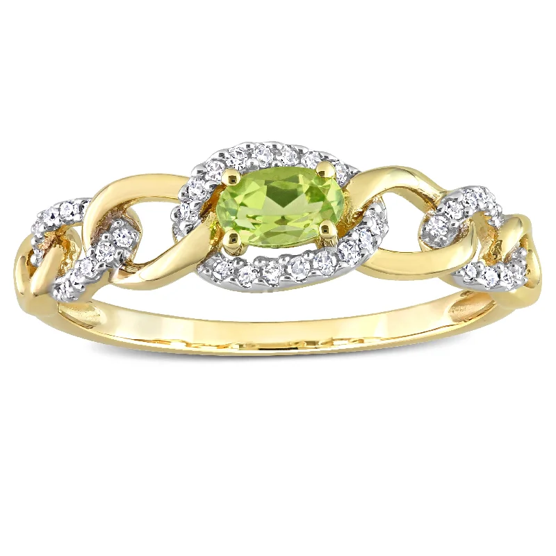 chunky rings for women -Miadora 10k Yellow Gold Peridot and 1/8ct TDW Diamond Stackable Link Ring