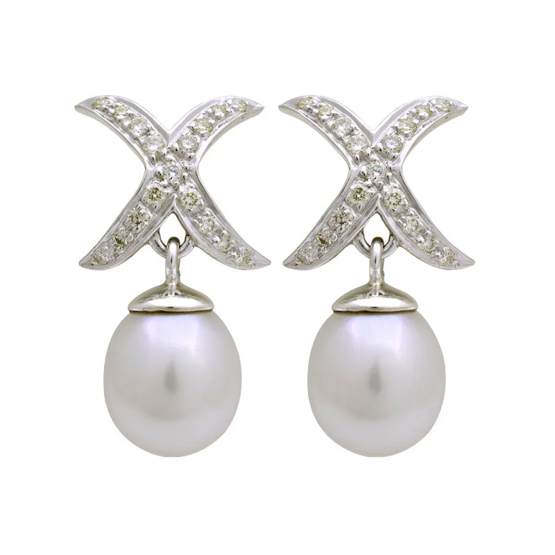 pearl drop earrings for women -Earrings-South Sea Pearl and Diamond