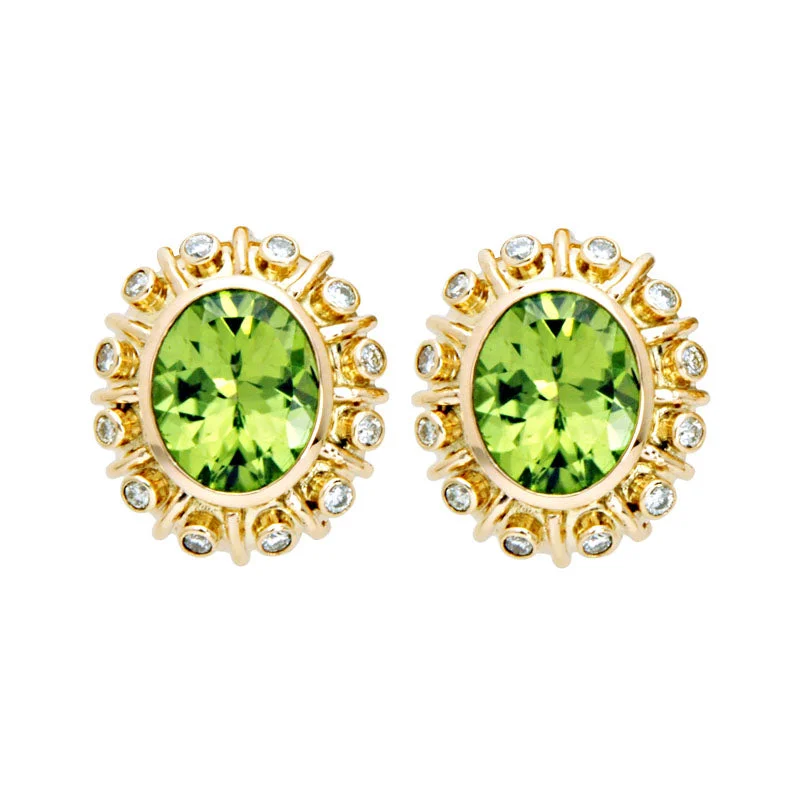 vintage drop earrings -Earrings-Peridot and Diamond