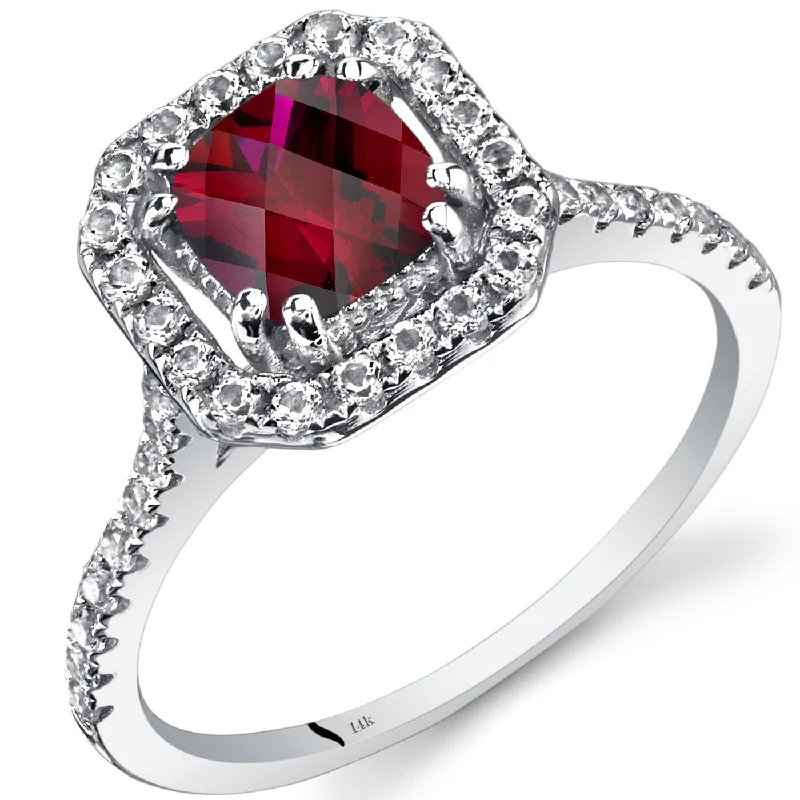 wedding rings with gemstones -14k White Gold 1.38ct Created Ruby and White Topaz Ring