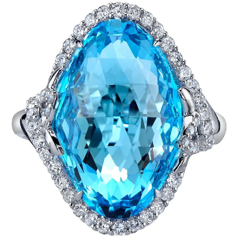 vintage solitaire diamond rings -Oravo 17 ct Swiss Blue Topaz and Diamond Empress Ring in 14k White Gold