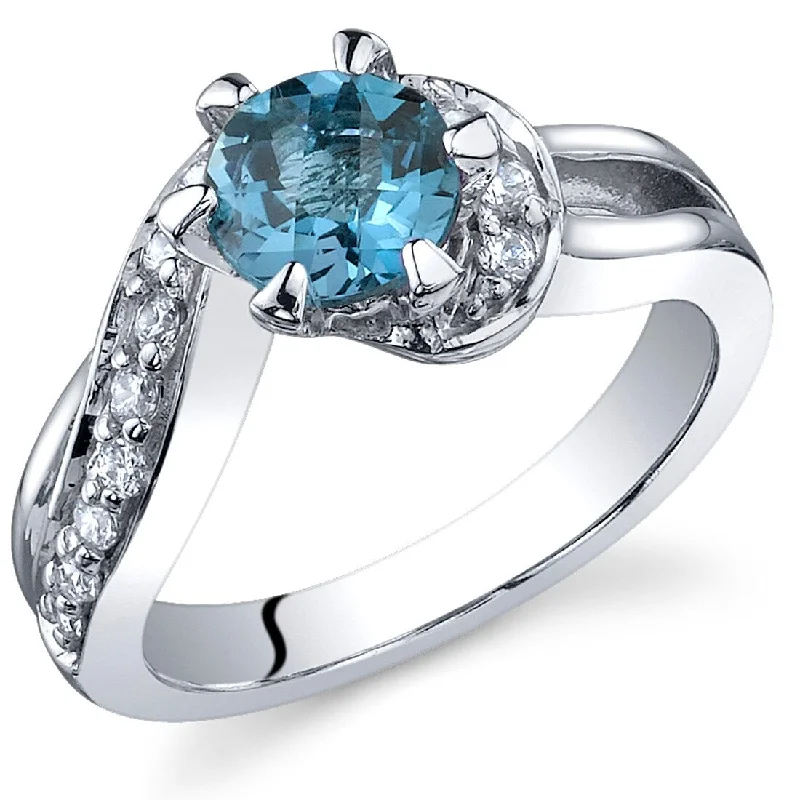 rose gold engagement rings -Sterling Silver 1 ct London Blue Topaz Birthstone Ring