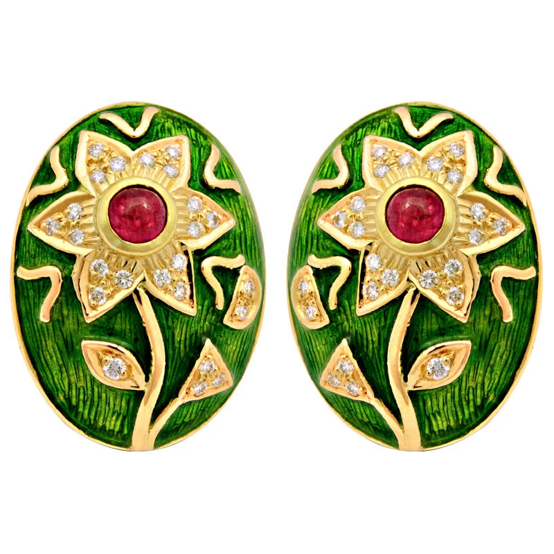 zirconia earrings for women -Earrings-Ruby and Diamond (Enamel)