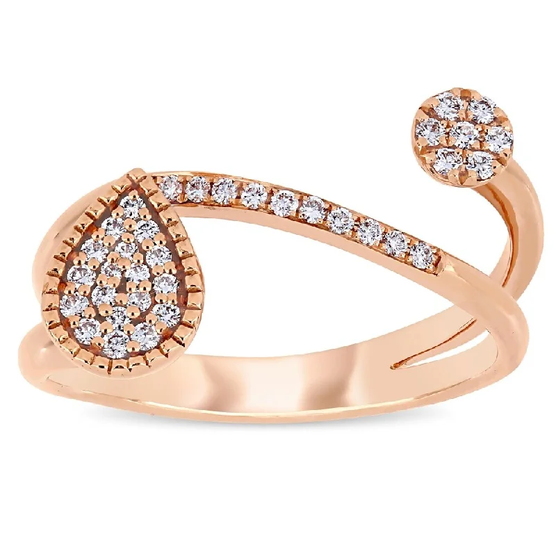 promise rings with birthstones -Miadora 14k Rose Gold 1/5ct TDW Diamond Crossover Teardrop and Circle Cluster Ring