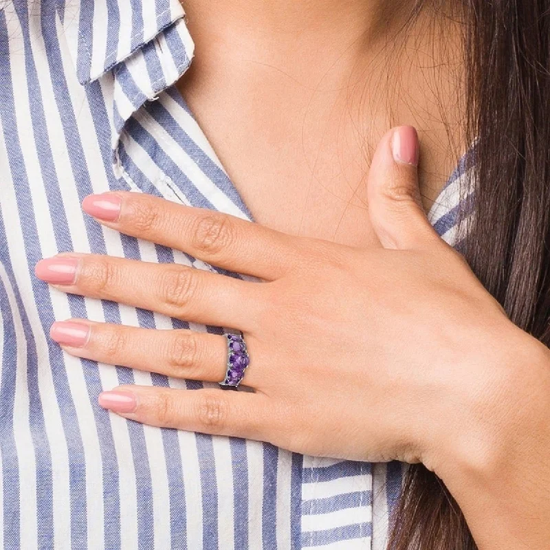 stylish rings for women -Curata 925 Sterling Silver Polished Open back Rhodium Amethyst Love Heart Ring