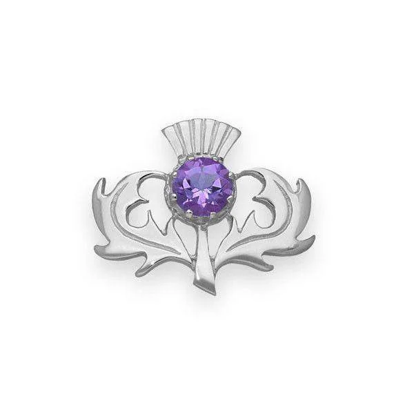 Sterling Silver or 9ct Gold Thistle Brooch - Amethyst - CB33