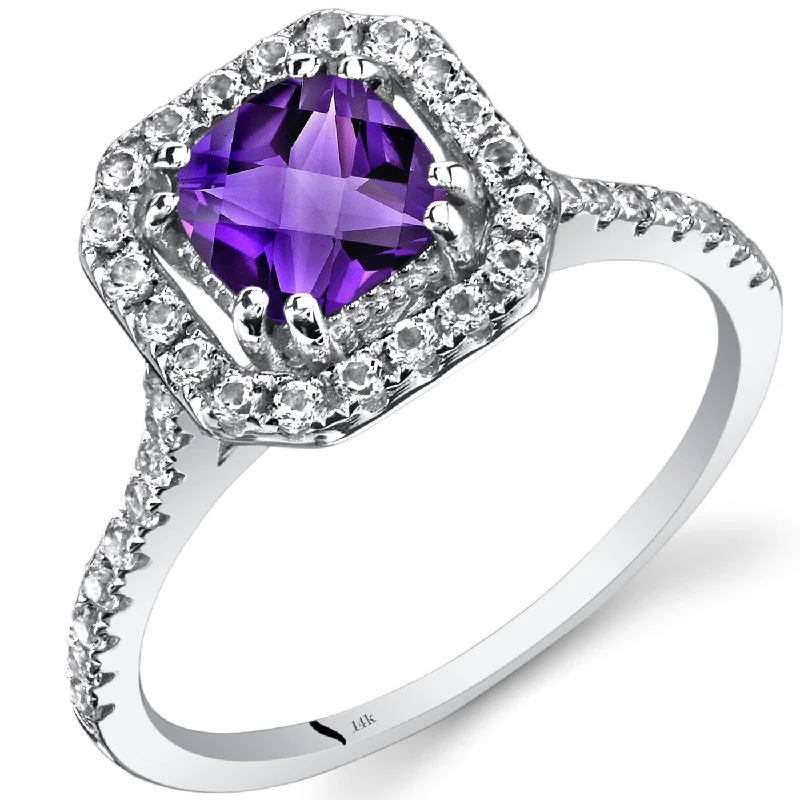 diamond wedding rings for women -14k White Gold 1.13ct Amethyst and White Topaz Ring