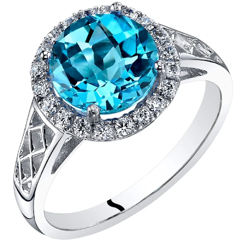 solitaire rings for women -14k White Gold 2.7ct Swiss Blue Topaz and Cubic Zirconia Ring