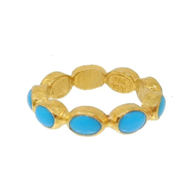 floral necklaces for women -Ara 24k Gold Cabochon Turquoise Ring Size 6.5