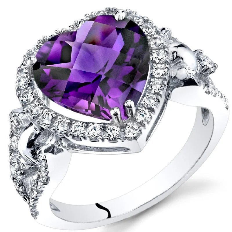 wedding rings for women -14k White Gold 3.5ct Amethyst and White Topaz Ring