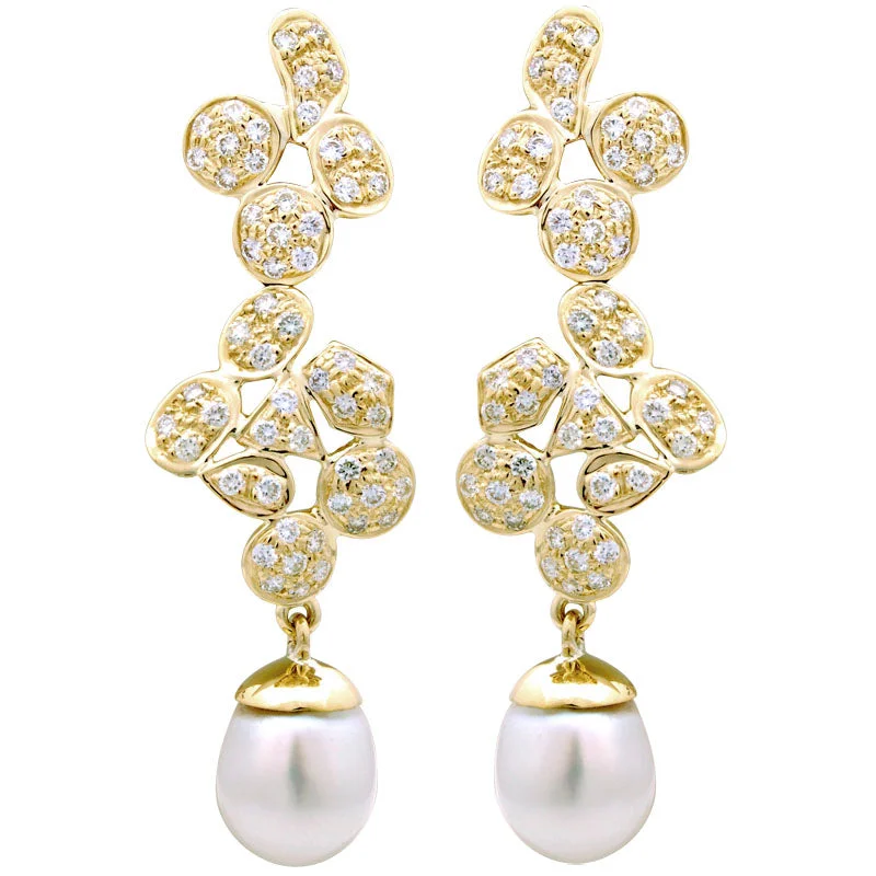 clip-on earrings for women -Earrings-South Sea Pearl and Diamond