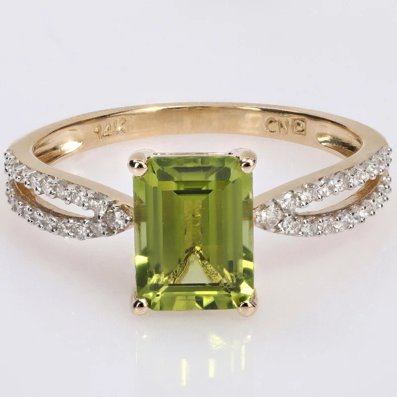 eternity diamond wedding rings -Miadora Octagon-cut Peridot and 1/5ct TDW Diamond Split Shank Cocktail Ring in 14k Yellow Gold