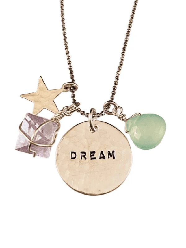 infinity necklaces for women -18” Dream & Star Gemstone Charm with Necklace Fluorite & Chalcedony