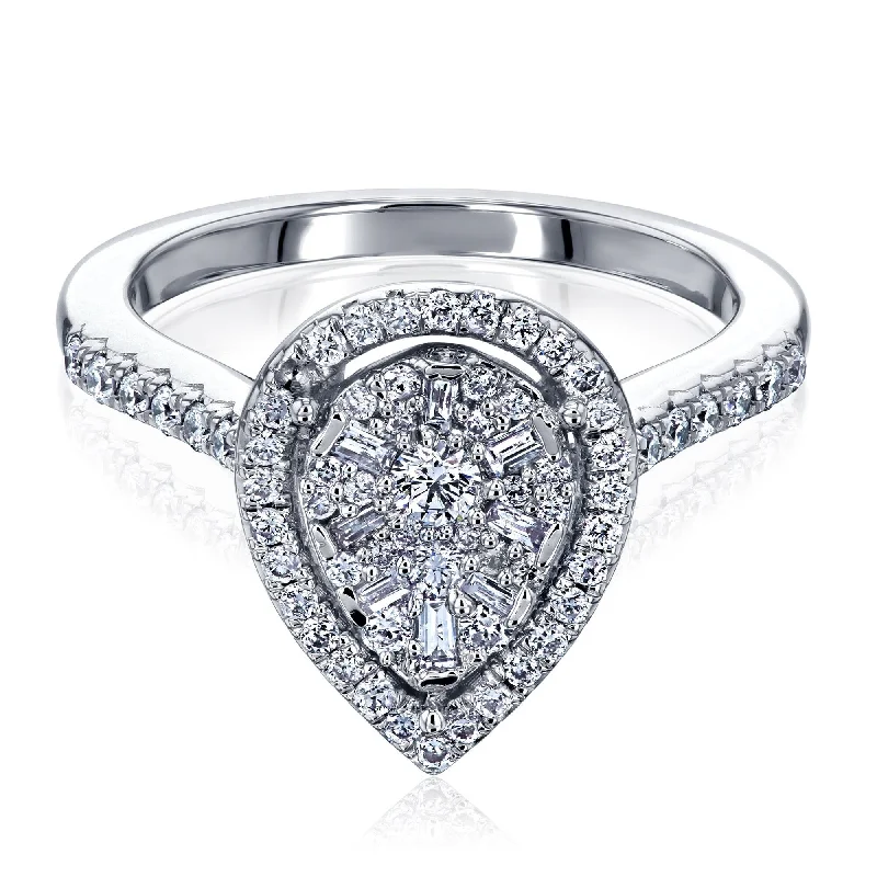 luxury wedding rings -Annello by Kobelli The Pear Cluster 14k White Gold Halo Ring (GH/I, GH/I)