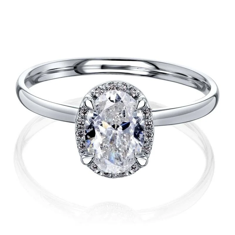 thin engagement rings -Annello by Kobelli Dalilah 14k White Gold Oval Diamond Halo Ring (GH/SI-I, HI/I)