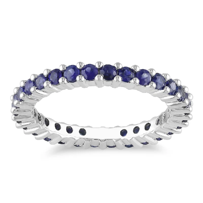 sapphire rings for women -Miadora 14k White Gold 1 1/2ct TGW Sapphire Eternity Ring