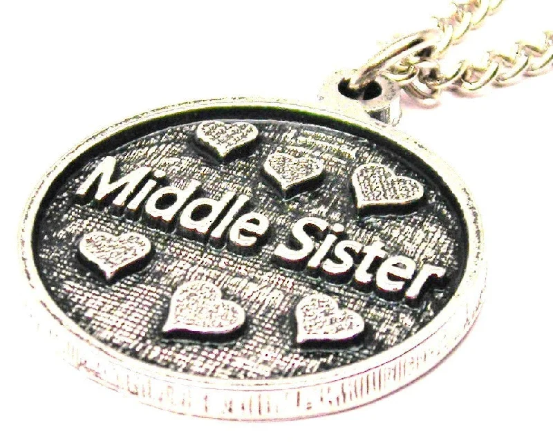 bridal necklaces for women -Middle Sister With Hearts Circle Single Charm Necklace