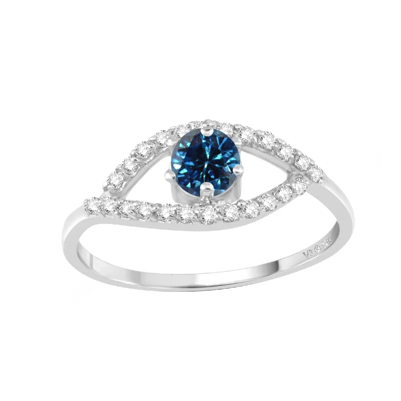 custom wedding rings -Sterling Silver with Genuine Blue Diamond and White Zircon Ring