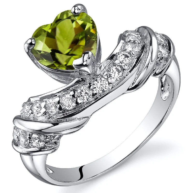 colored gemstone engagement rings -Sterling Silver 1.25 ct Peridot Promise Ring