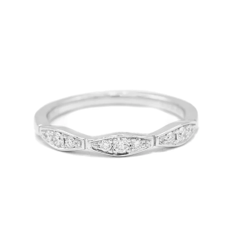 stackable rings for women -14kw Scallop Pave .16ctw Diamond Band