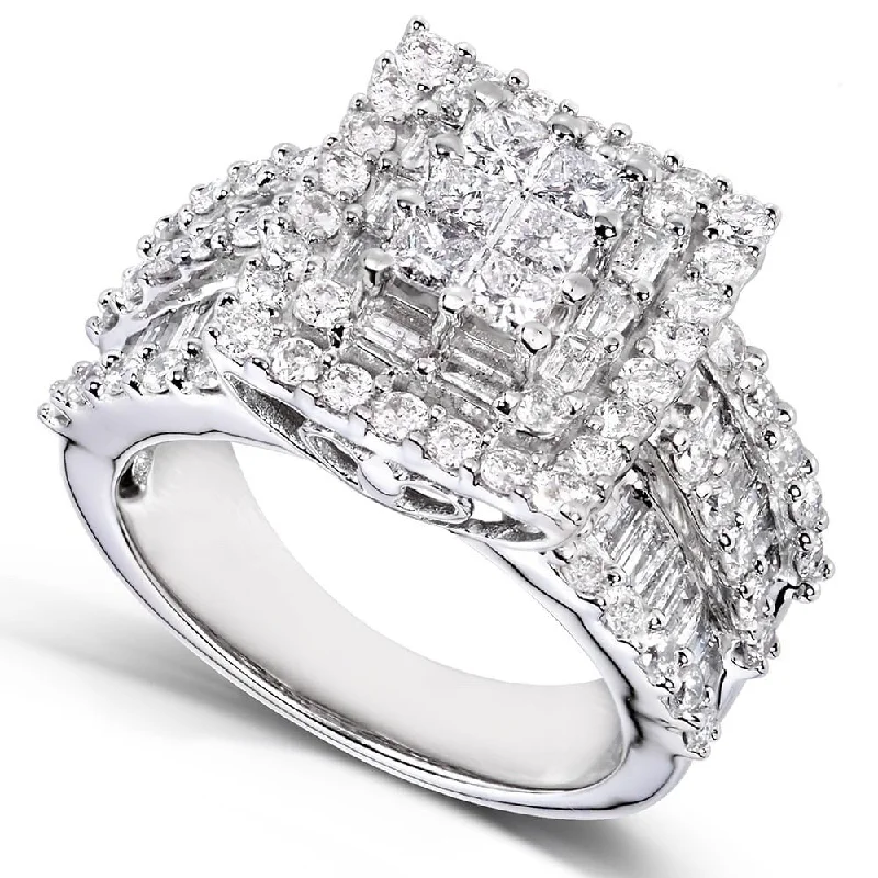 large statement rings for women -Annello by Kobelli 2ct TDW Princess Diamond Square Frame Cluster Ring