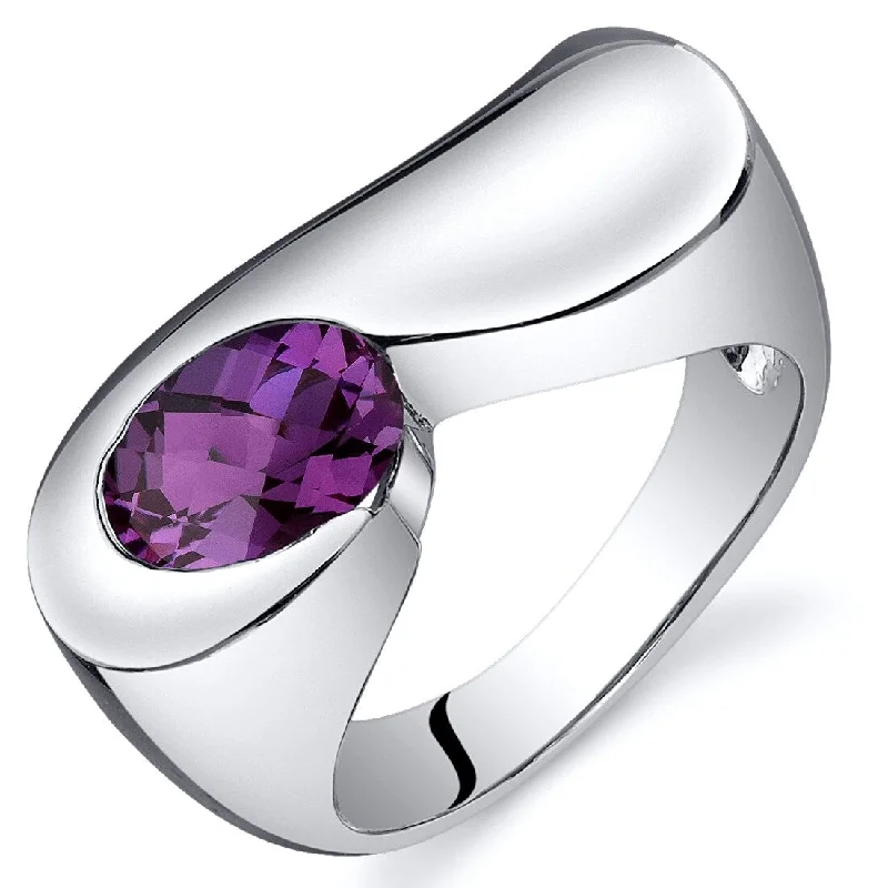 rose gold engagement rings -Sterling Silver 1.75 ct Color-changing Alexandrite Solitaire Ring