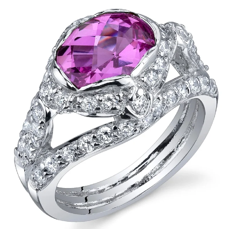 statement wedding rings for women -Sterling Silver 2.5 ct Created Pink Sapphire Birthstone Ring