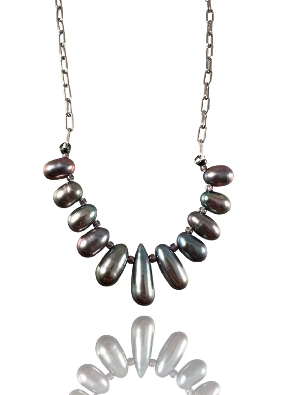 gemstone pendant necklaces for women -18” Gray Freshwater Pearl on Paper Clip Chain Necklace