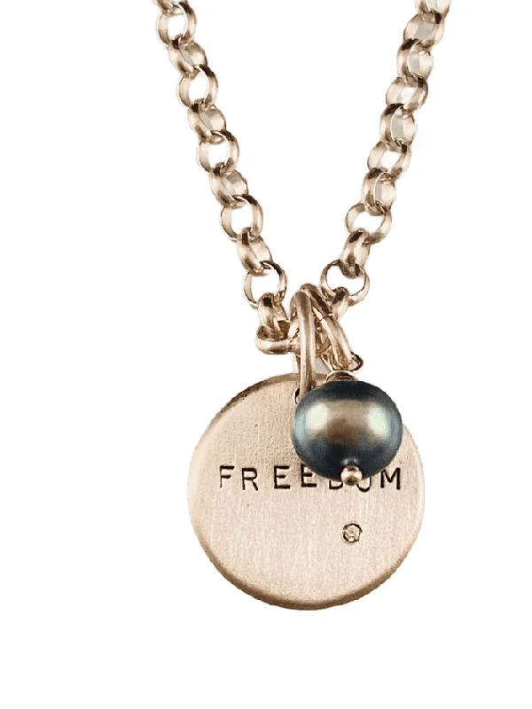 infinity necklaces for women -16” Sterling 'Freedom' Diamond & Grey Pearl Charm Necklace