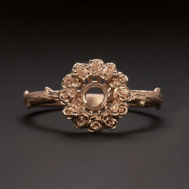 infinity rings for women -FLORAL NATURAL RING 6.5m SETTING 14K ROSE GOLD FLOWER ENGAGEMENT SOLITAIRE MOUNT